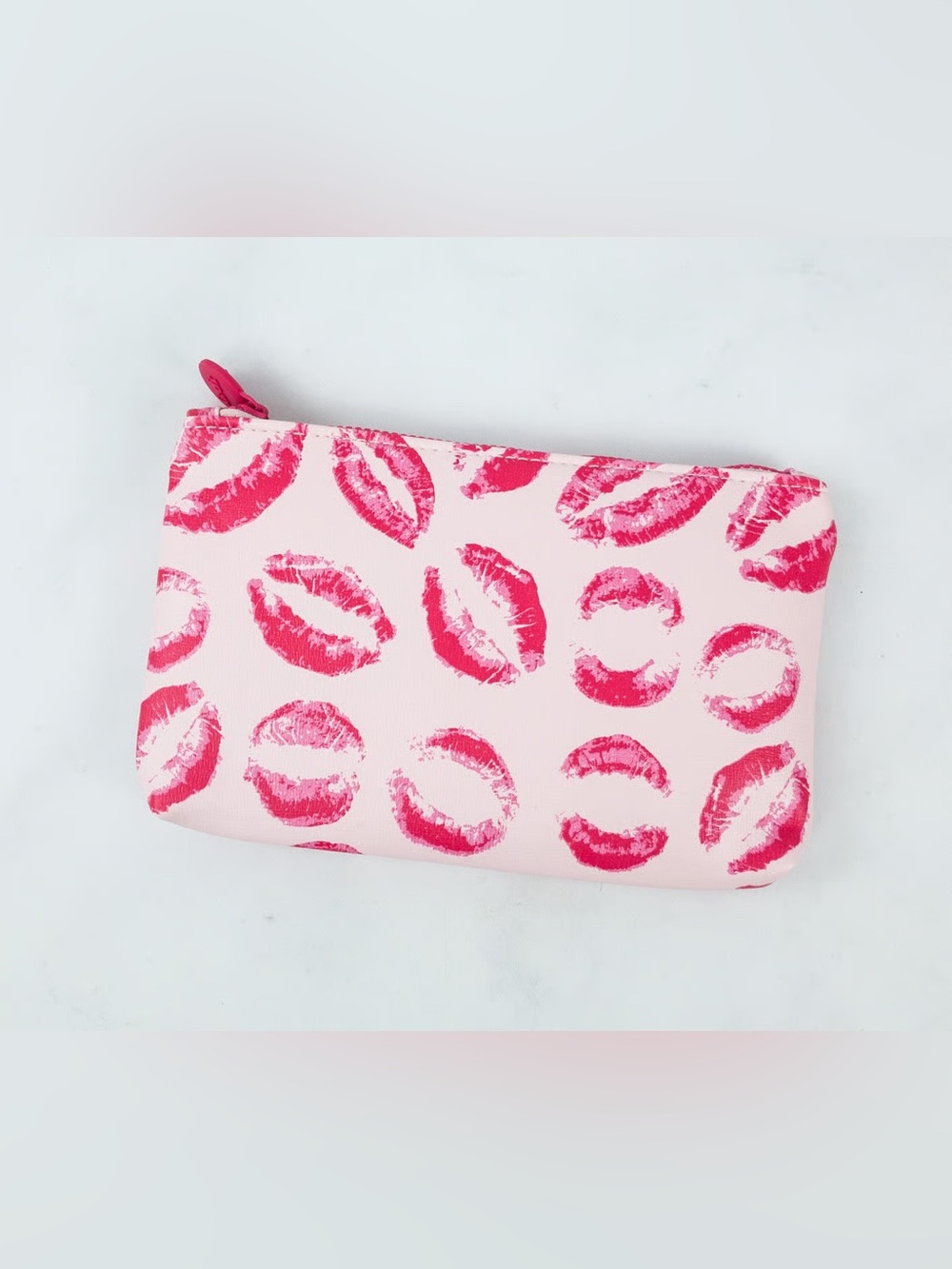 Ipsy Pink Lips Print Leather Makeup Bag Cosmetic Pouch Kiss Print Beauty Case